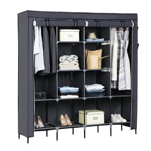Gmnoy 67 Clothes Closet Portable Wardrobe Clothes Storage Rack 12 Shelves 4 Side Pockets Gray-169.5 x 44 x 168.5//181.5cm-4600g
