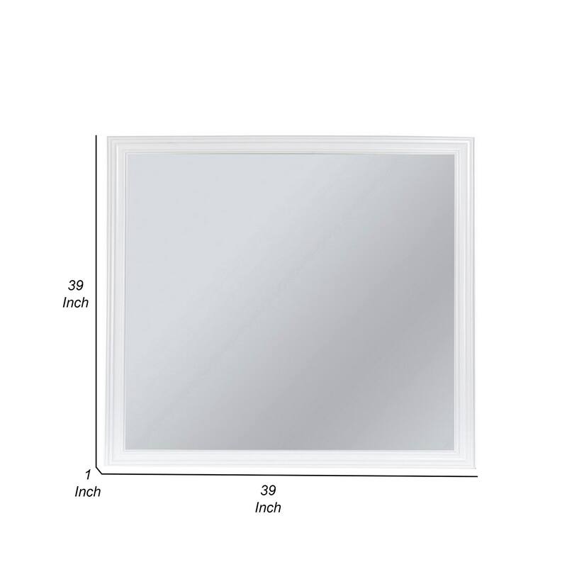 Umi 39 x 39 Dresser Mirror, Molded Design Solid Wood White Square Frame
