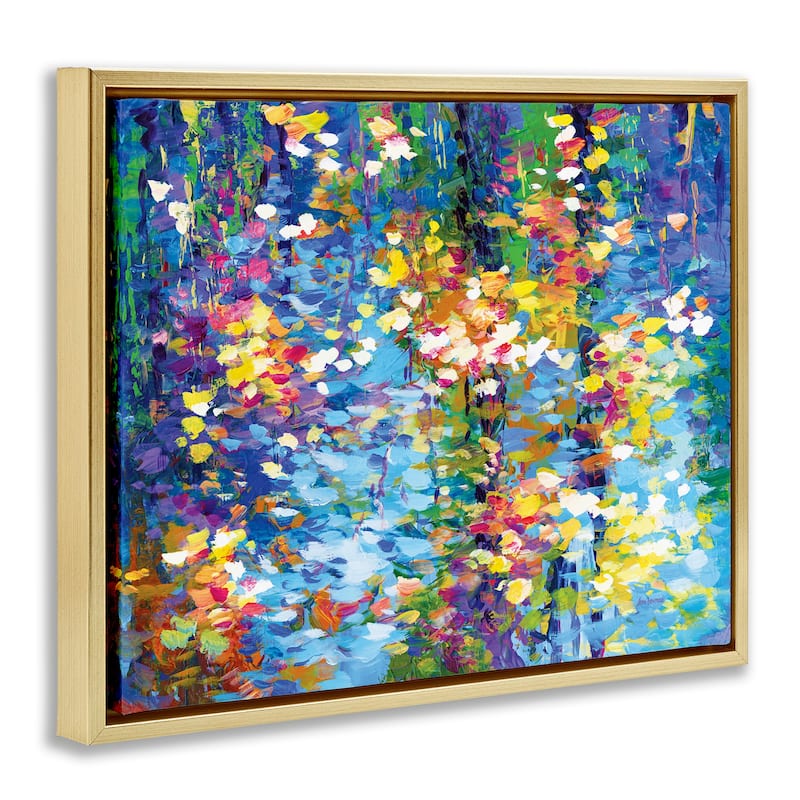 Stupell Colorful Reflections Lake Flowers Framed Floater Canvas Wall Art Design by Leon Devenice