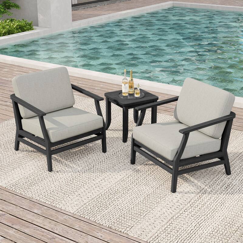 2 Set Patio Teak Wood Outdoor Chair and Side Table Set with Cushions - Light Camel-Dark Wood