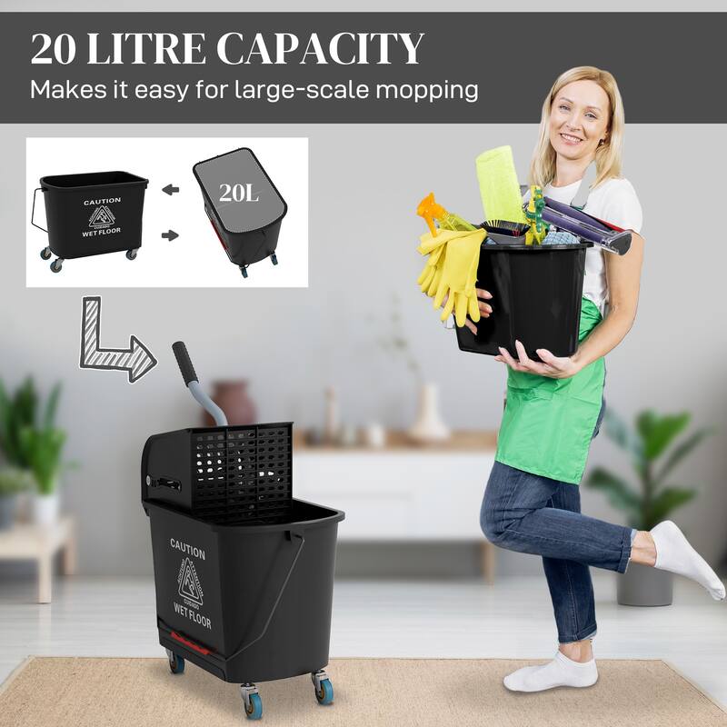 HOMCOM Mop Bucket with Wringer on Wheels for Floor Cleaning, 21 Quart, Separate Dirty and Clean Water