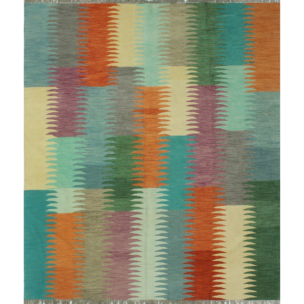 Hand-Woven Winchester Kilim Shenshah Rust/Green Rug - 8'6" x 9'9"