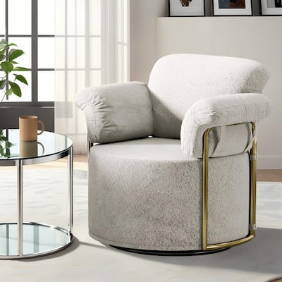 Modern Swivel Boucle Accent Chair Lounge Chair with Gold Metal Base