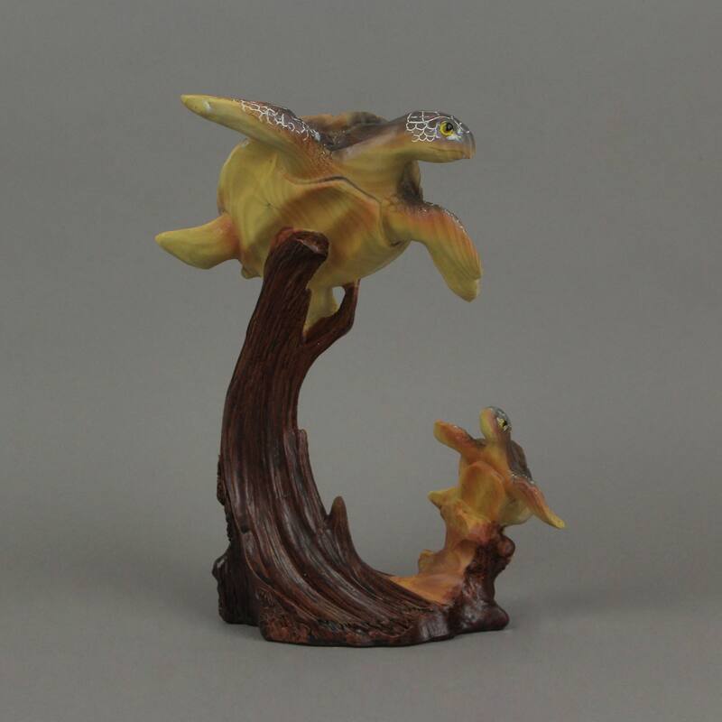 Sea Turtle Family Sculpture Home Decor Statue Desk Shelf Coastal Resin - 9 X 7 X 4 inches
