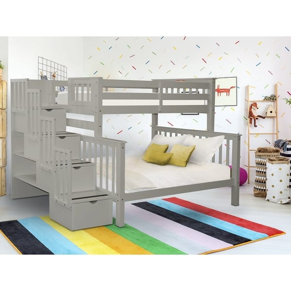 dimension image slide 3 of 4, Taylor & Olive Trillium Twin over Full Stairway Bunk Bed