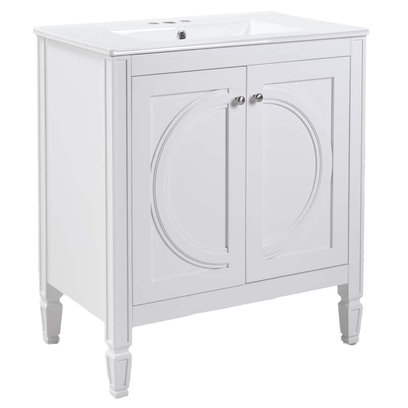 30" No-Installation Bathroom Vanity Set with Ceramic Sink & Wall-Mounted Medicine Cabinet, Modern White
