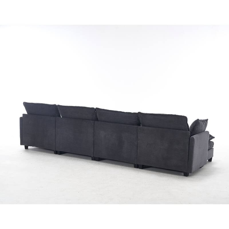 New Oversized Modular Velvet U-Shaped 4-Seat Sofa with 2 Ottoman and 2 Lumbar Pillow for Living Room, Dark Gray