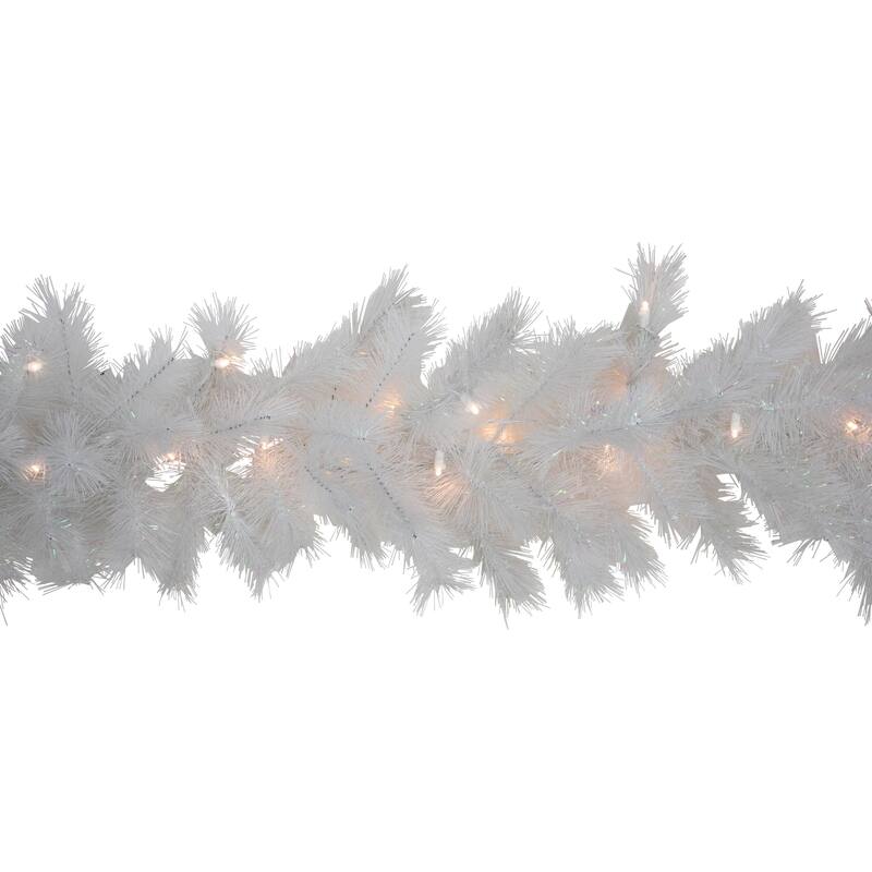 9' x 14" White Alaskan Pine Artificial Christmas Garland White LED