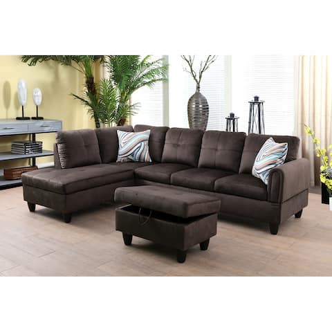 Jamesbang 3-Pieces Sectional Sofa Set,Dark Brown,Microfiber(09715)