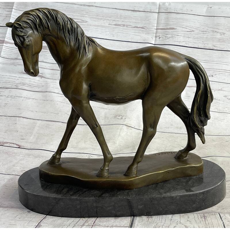 Arabian Imitative Horse Mare Bronze Metal Sculpture Statue Figure On Marble Base Signed Original 12 Inches X 12.5 Inches