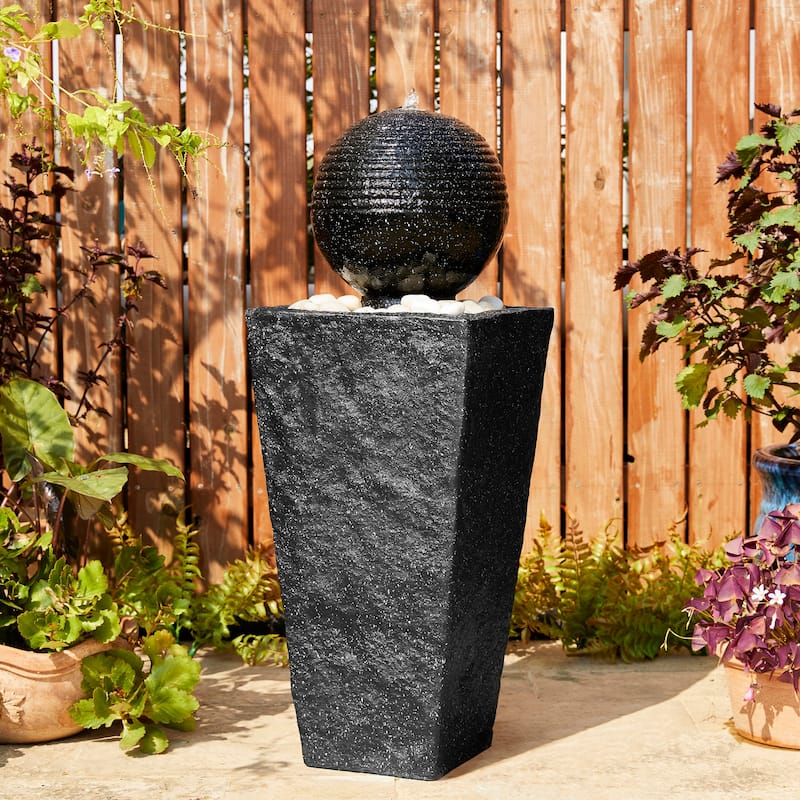 36"H Oversized Artichoke Pedestal LED Ceramic Fountain by Glitzhome