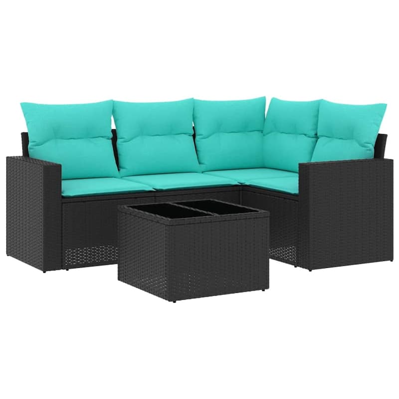 vidaXL 5 Piece Patio Sofa Set with Cushions Black Poly Rattan - 24.4" x 24.4" x 27.2"