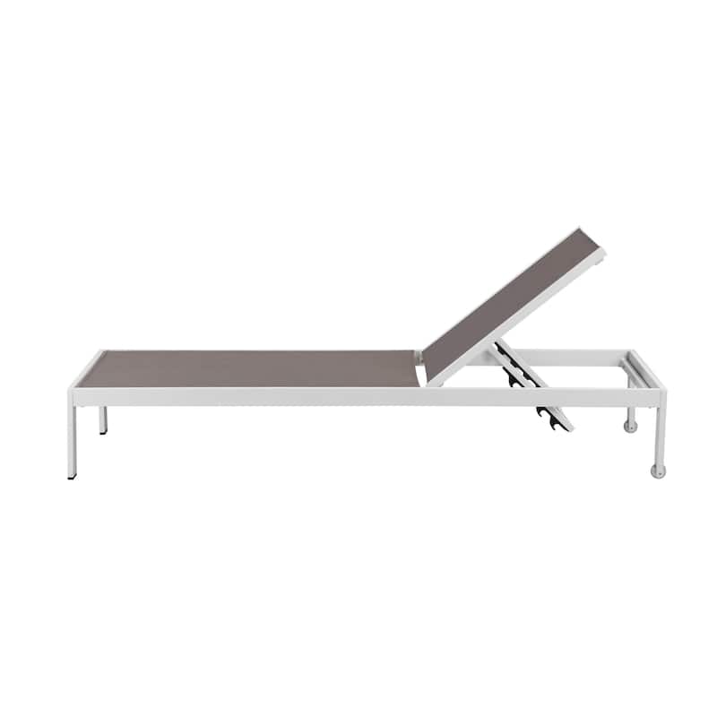 Edie 76 Inch Outdoor Adjustable Chaise Lounger, Metal Frame, Gray Textilene