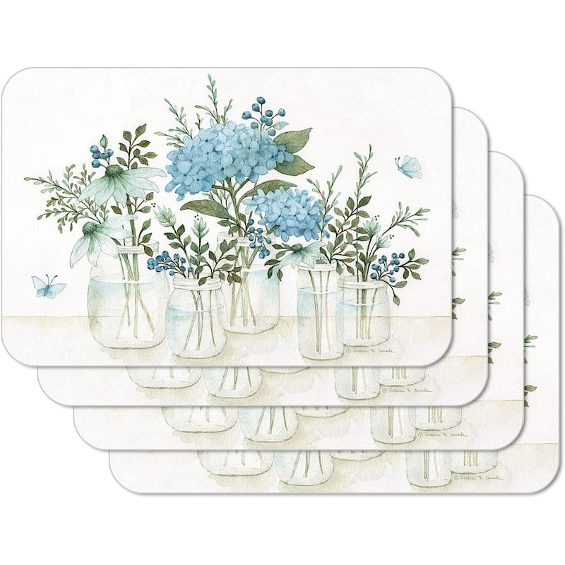 Floral Mason Jars Reversible Easy Care Flexible Plastic Placemat 4 Pack Made in The USA BPA Free Easily Wipes Clean - multi - Set of 4