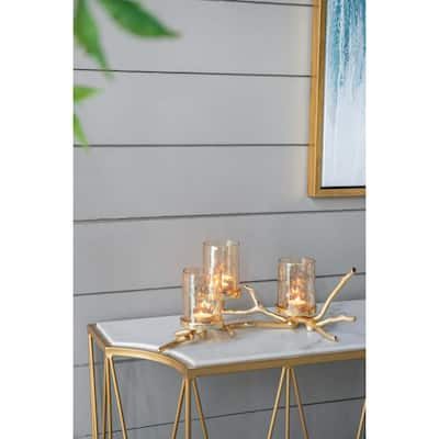 Twig Branch with Luster Glass Pillar Holder - 15.75" - Gold
