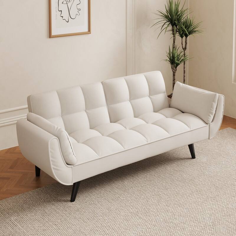 74" Velvet Upholstered Double Sofa Bed, Beige