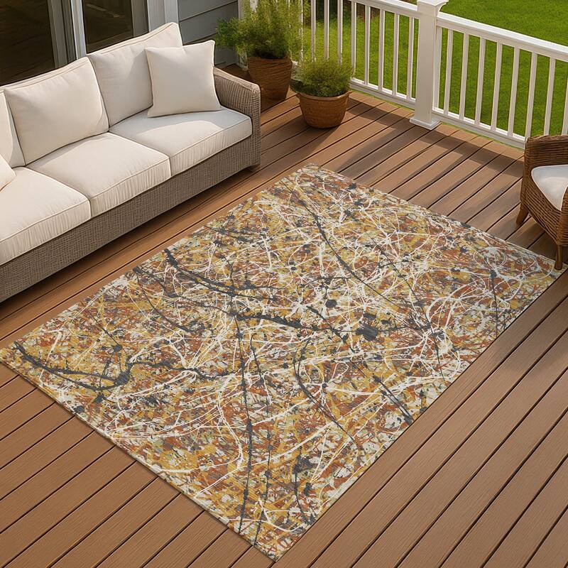 Machine Washable Indoor/ Outdoor Modern Splatter Chantille Rug - Gold - 5' x 7'6"