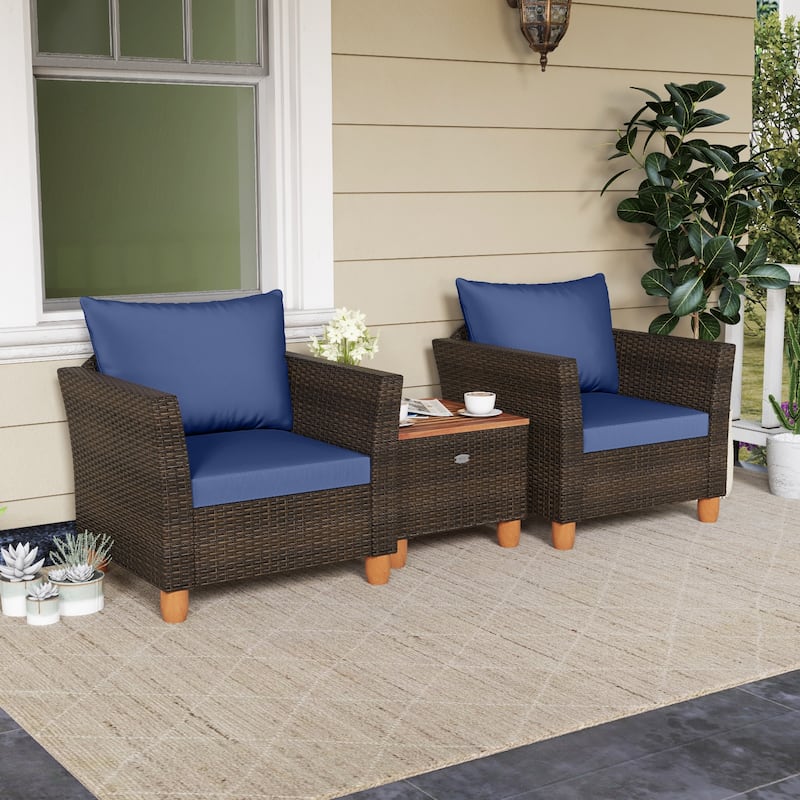 Gymax 3 PCS Patio PE Wicker Furniture Set Outdoor Conversation Bistro