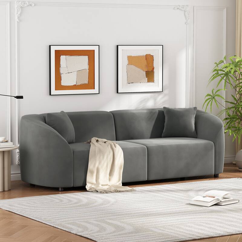 87" Curved Grey Sofa with Plush Seating and Durable Frame