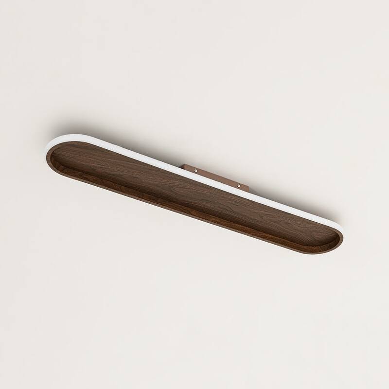 Minimalist Walnut Wood Linear Oval Dimmable LED Semi Flush Mount - 31.7 Inches