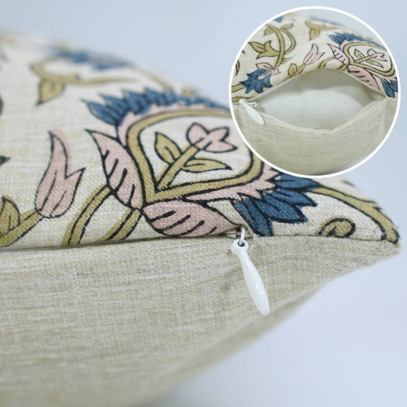 Fabdivine Floral Pillow Cover for Rustic Sofa 16x16 Inch Square Soft Linen Blend Gift Throw Home Décor Cushioncase, Hawamahal