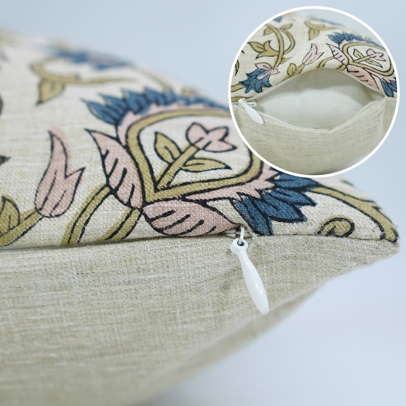 Fabdivine Floral Pillow Cover for Rustic Sofa 24x24 Inch Square Soft Linen Blend Gift Throw Home Décor Cushioncase, Hawamahal