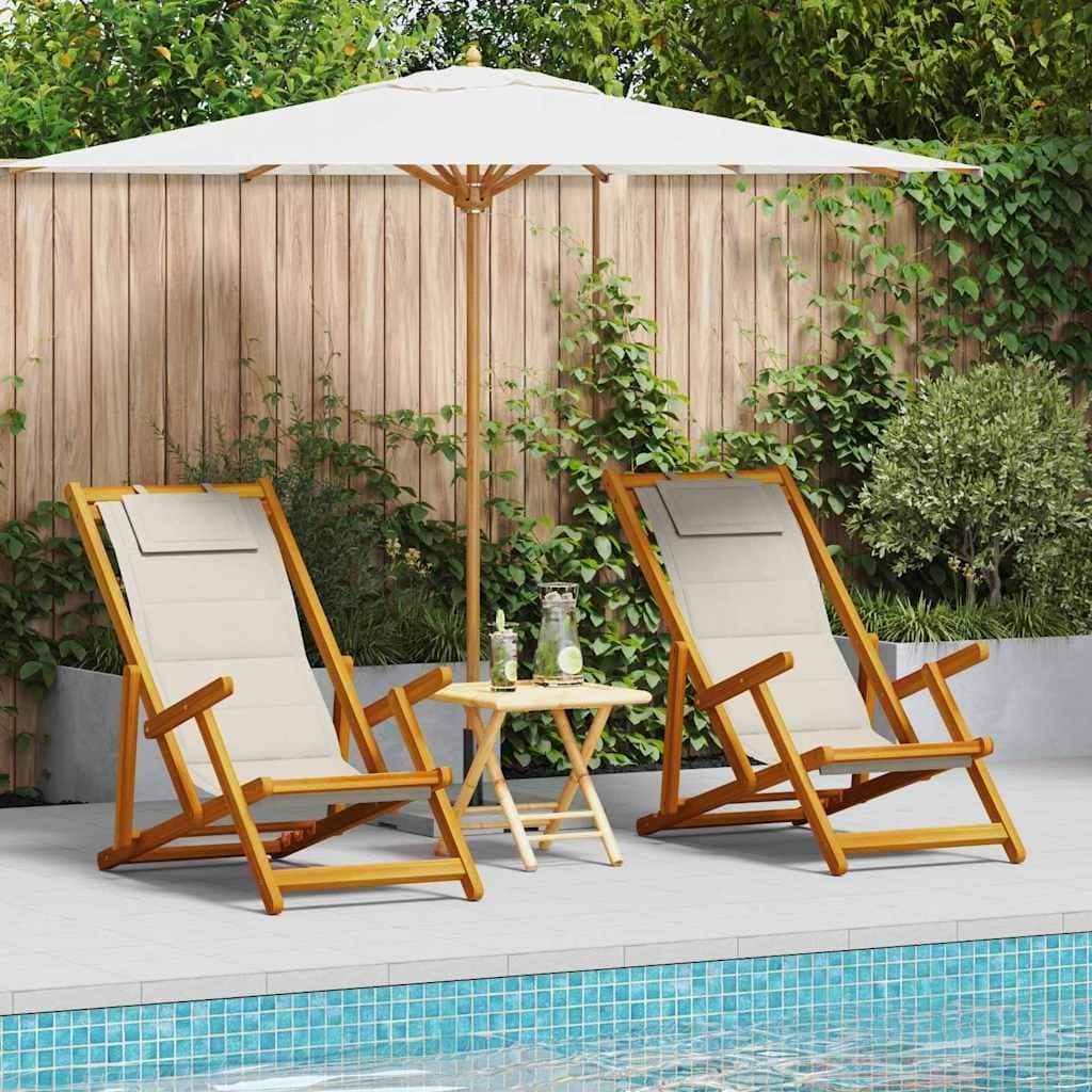 vidaXL Beach Chair 61.5 x 123 x 82cm Solid Acacia wood - 24.2 x 48.4 x 32.3 in