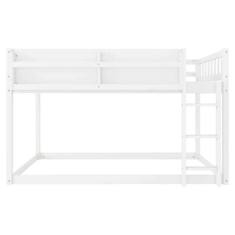Roomfitters Twin Over Twin Bunk Bed, Low Floor Loft Platform Bed and Shelf with Wooden Frame for Bedroom
