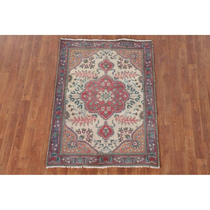 Tabriz Persian Accent Rug Hand-Knotted Wool Carpet - 3'2"x 4'7"