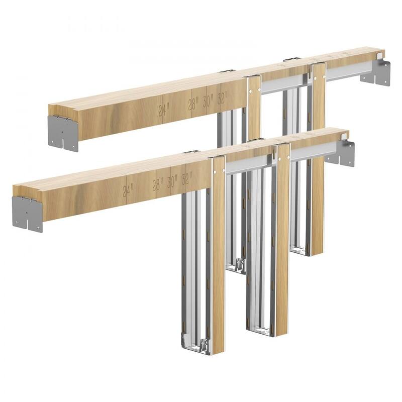 Brown-Silver Wood and Steel Soft-Close Pocket Door Frame Kit Adjustable