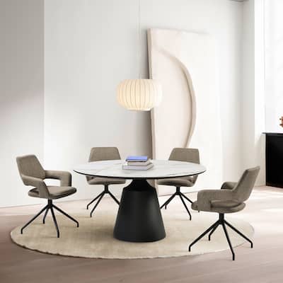 Knox 55" Round Dining Table with Stone Top and Black Metal Base