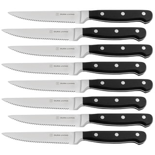 8-Piece Steak Knife Set - High Carbon Stainless Steel Serrated Blades, Ergonomic Handles, Black