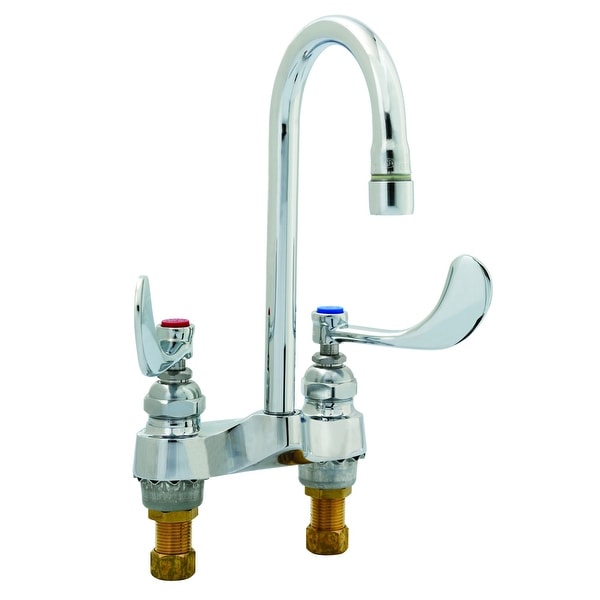 T and S Brass B-0892-01 Deck Mounted Medical Faucet with Rigid Gooseneck, 2.2 GPM Aerator, 4" Wrist Action Handles and Eterna