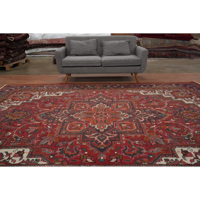 Hand Knotted Oriental 100% Wool Carpet Traditional Medallion Red Heriz Area Rug - 11' 7'' X 8' 11''