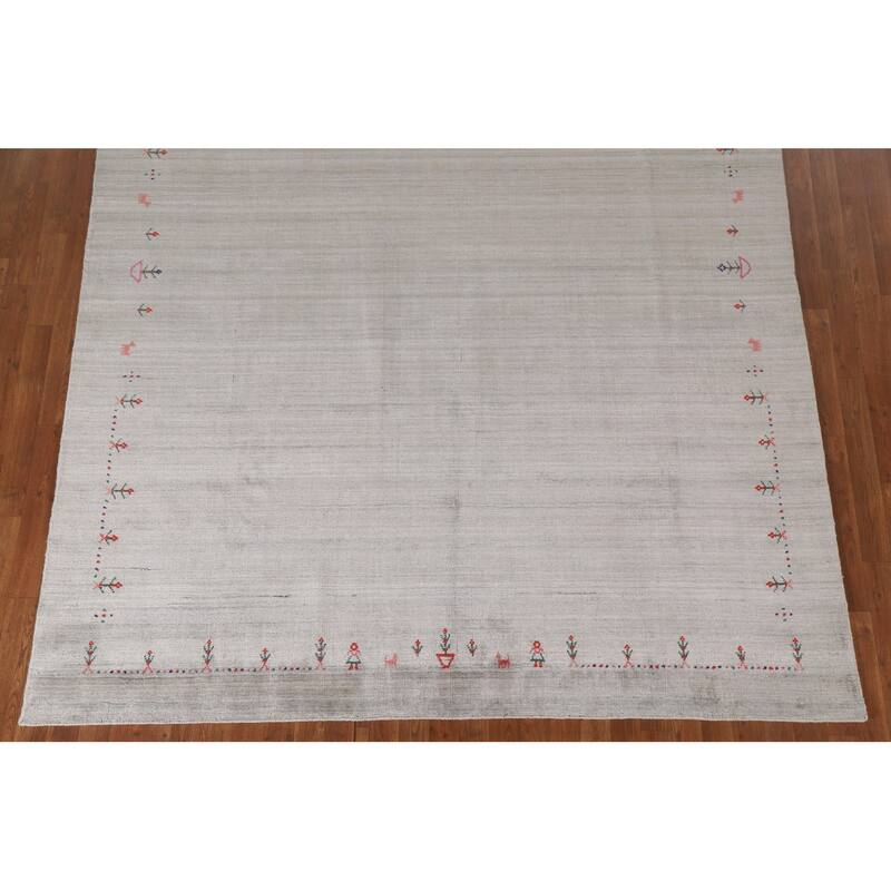 Gabbeh Indian Area Rug Handmade Beige Wool Carpet - 7'7"x 9'8"