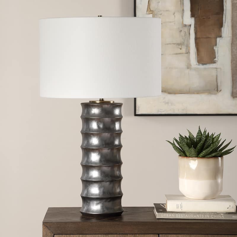 Scalloped Table Lamp with Drum Shade - 28.5"