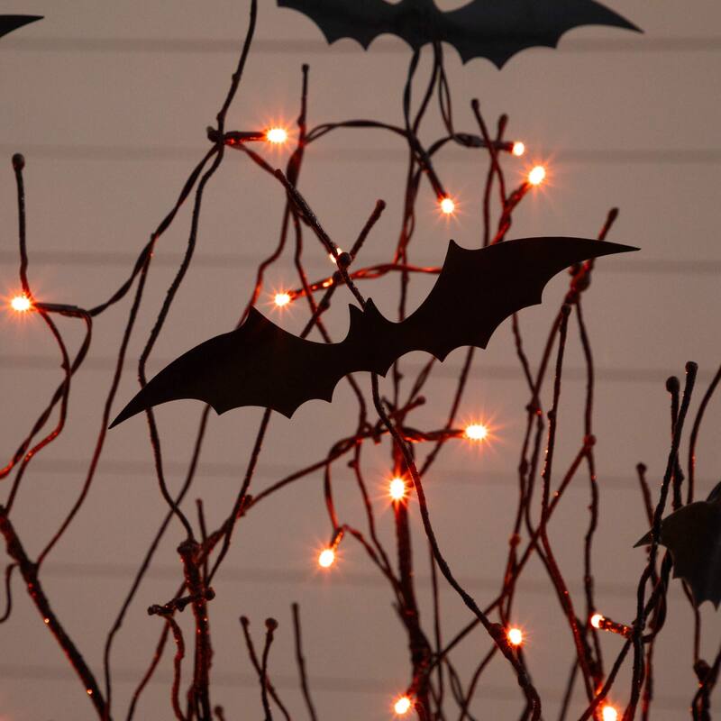Pre-Lit Bats Artificial Halloween Twig Tree - 4' - Orange LED Lights