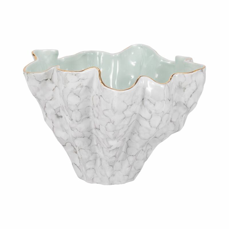Artistic Abstract Decorative Bowl for Home Decor - 16", Ivory & Gray