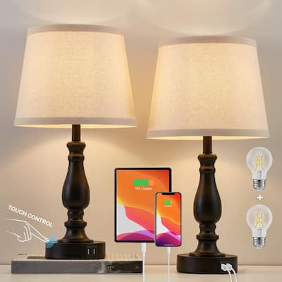 Lamps for Bedrooms Set of 2, Touch Bedside Table Lamp with USB Ports