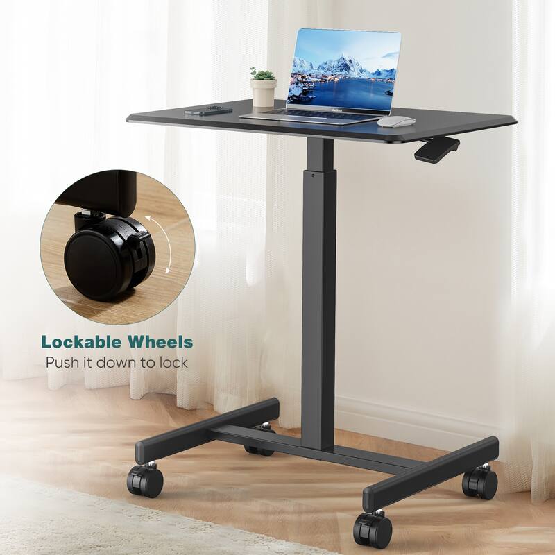 Small Mobile Laptop Desk with Wheels - Portable Adjustable Height Rolling Standing Table for Home, Office & Classroom