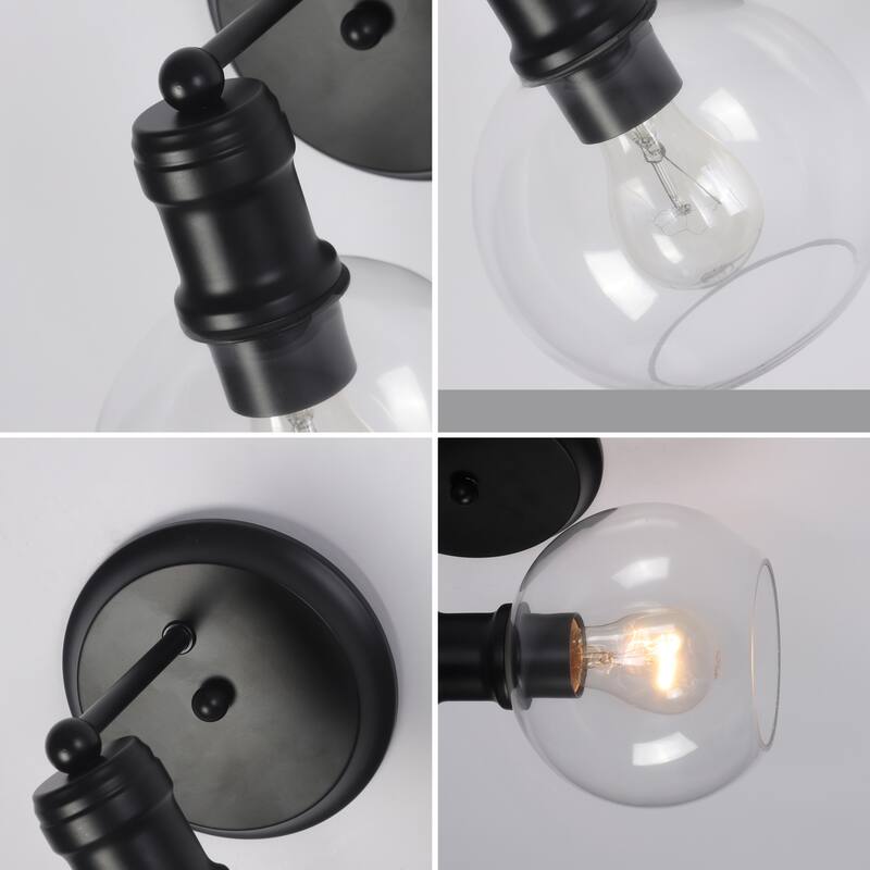 1-light Matte Black Wall Sconce w/ Clear Globe Glass