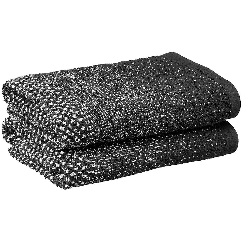 Violet Linen Paraguay Stripe, 100% Cotton Highly Absorbent Jacquard Fashion Towel, 20" by 30", Black, Hand Towels, Set of 2