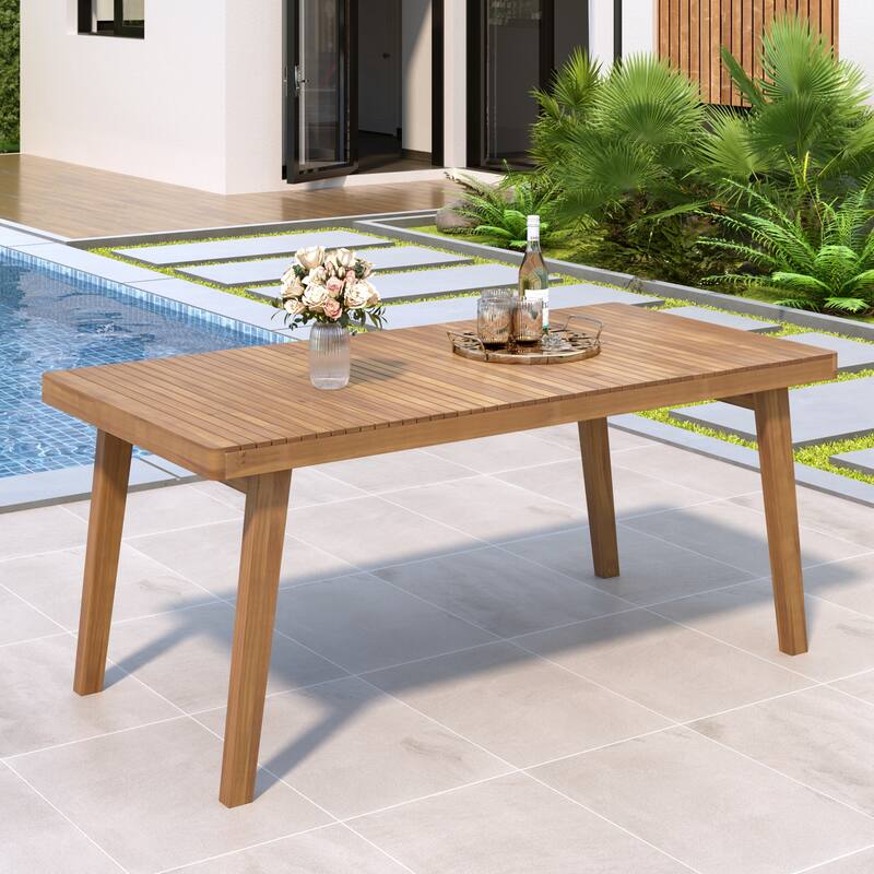 Roomfitters 69-Inch Outdoor Dining Table, Acacia Wood Slatted Top for Patio or Garden, Sturdy Finish
