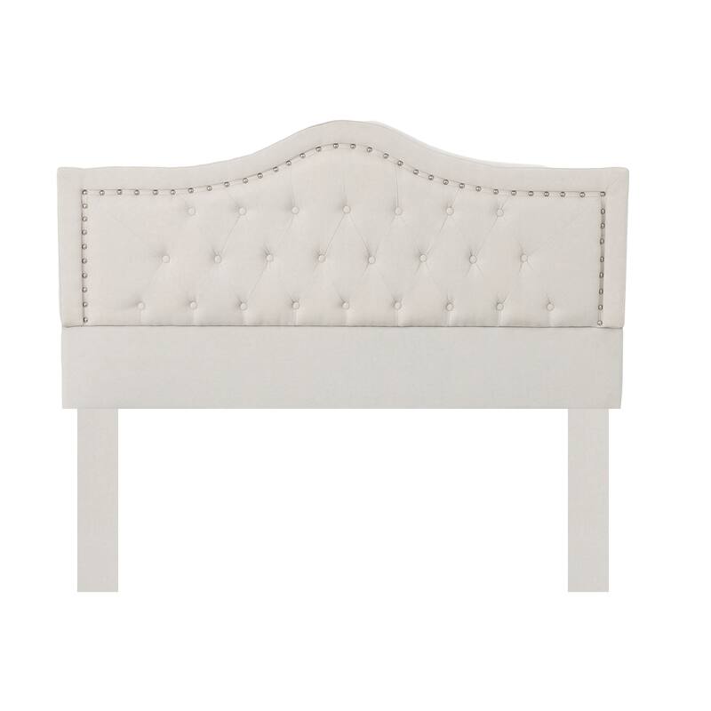 Button Tufted Wingback Platform Bed Upholstered Queen Size Bed Frame with Arched Nailhead Trim Headboard and Footboard