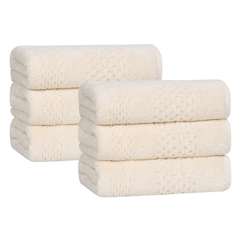Blue Nile Mills Cotton Solid Waffle Textured Hand Towels, Set of 6