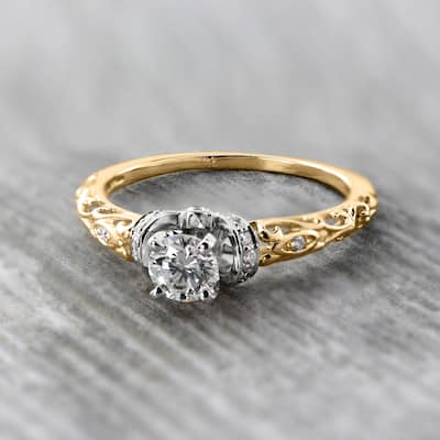 Auriya 14k Gold Vintage 1/2ctw Round Diamond Engagement Ring Two-Tone Gold (H-I, I1-I2)