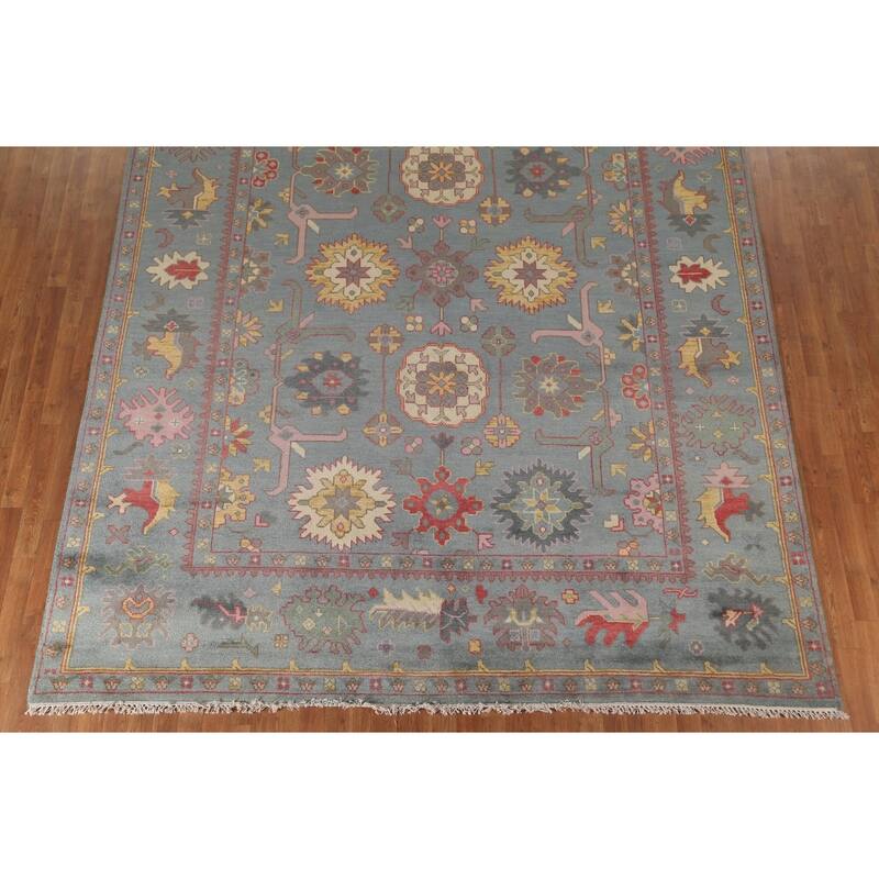 All-Over Floral Oushak Oriental Area Rug Hand-Knotted Wool Carpet - 9'1" x 12'0"
