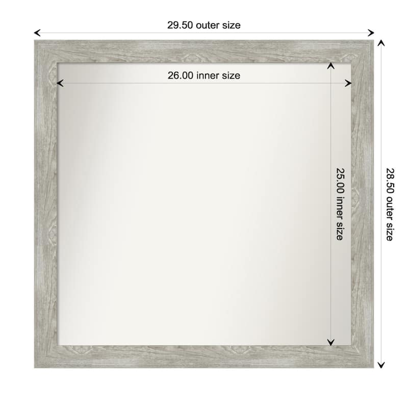 Dove Greywash Narrow Framed Non-Beveled Custom Wall Mirror, Bathroom Vanity Mirror - Outer Size: 29.5 x 28.5