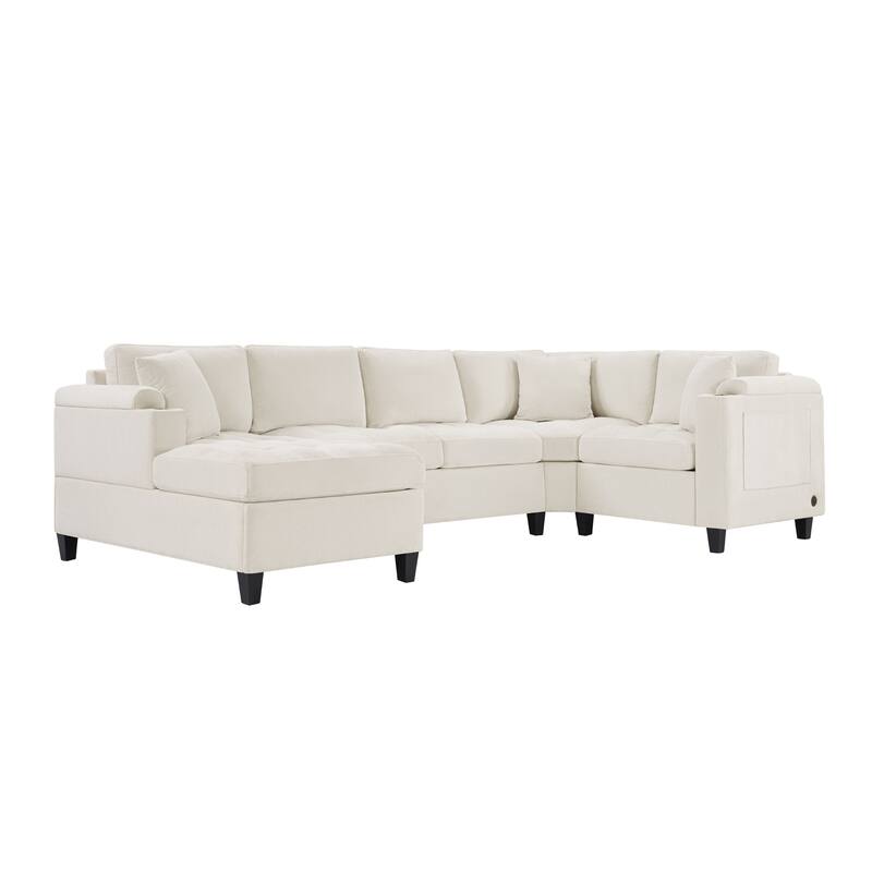 Oversized Corner Sectional, Modern U-Shaped Sectional Sofa with Built-in Storage Boxes and Dual Cup Holders, USB Ports, Pockets