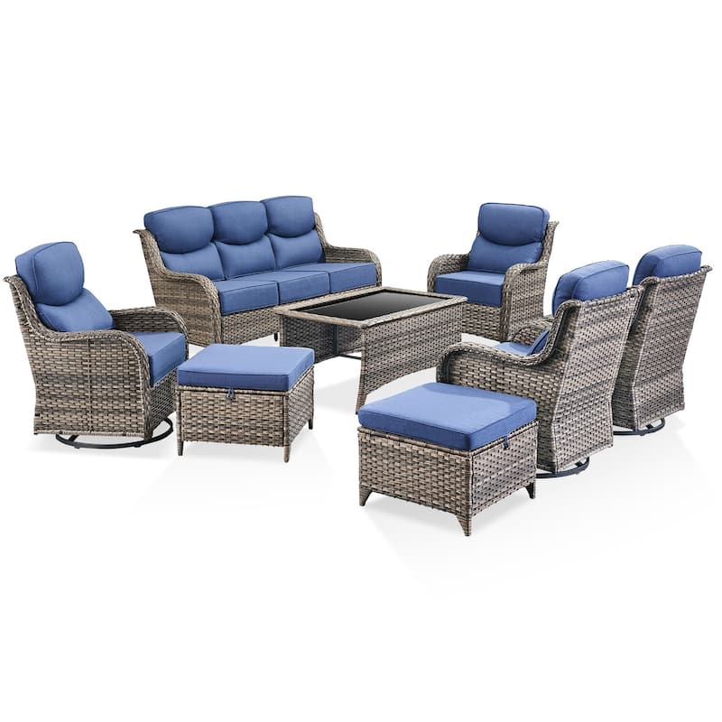 Gymojoy 8-Piece Patio Furniture Set with Swivel Glider Chairs, 6-Inch Ultra-Plush Cushions & Water-Resistant Olefin Fabric